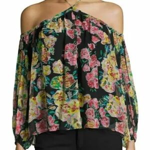 Ella Moss Floral Print Silk Cold Shoulder Top Size M